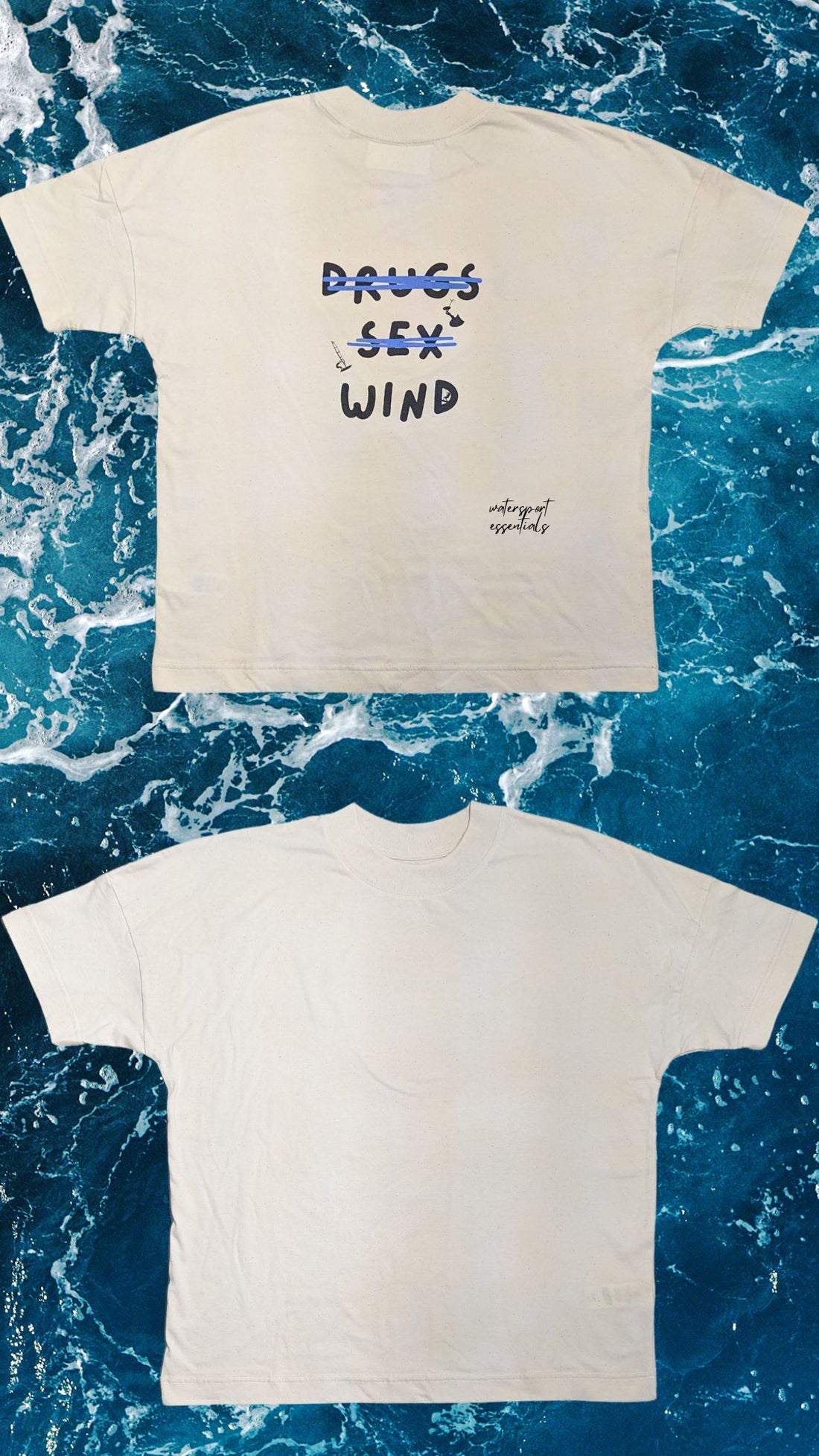 Beiges Oversized T-Shirt aus 100% Baumwolle für Kitesurfer, Wingfoiler und Windsurfer