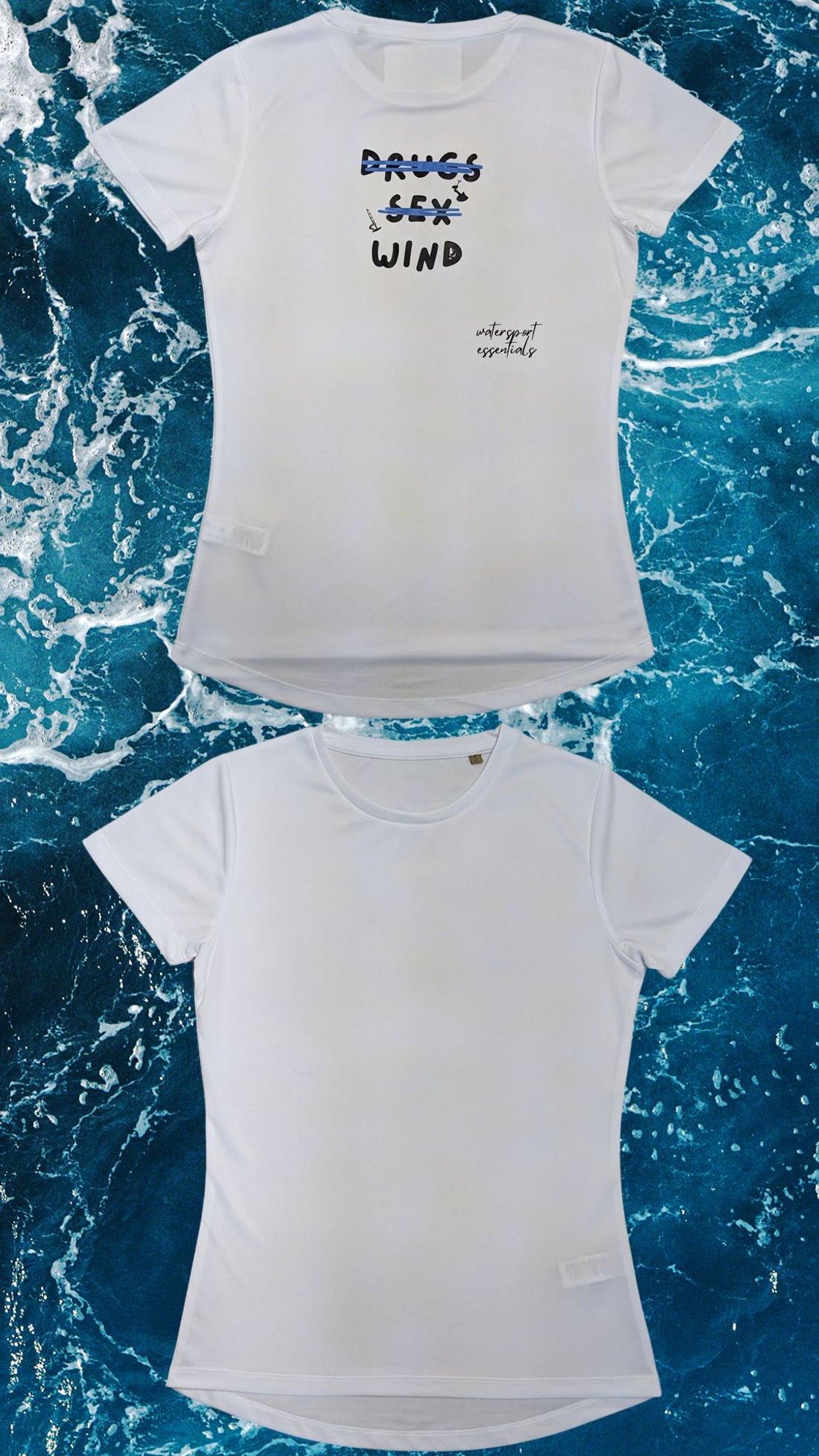 Weißes Rashguard für Frauen, aus 100% recyceltem Polyester, ideal für Kitesurfer, Wingfoiler und Windsurferinnen.