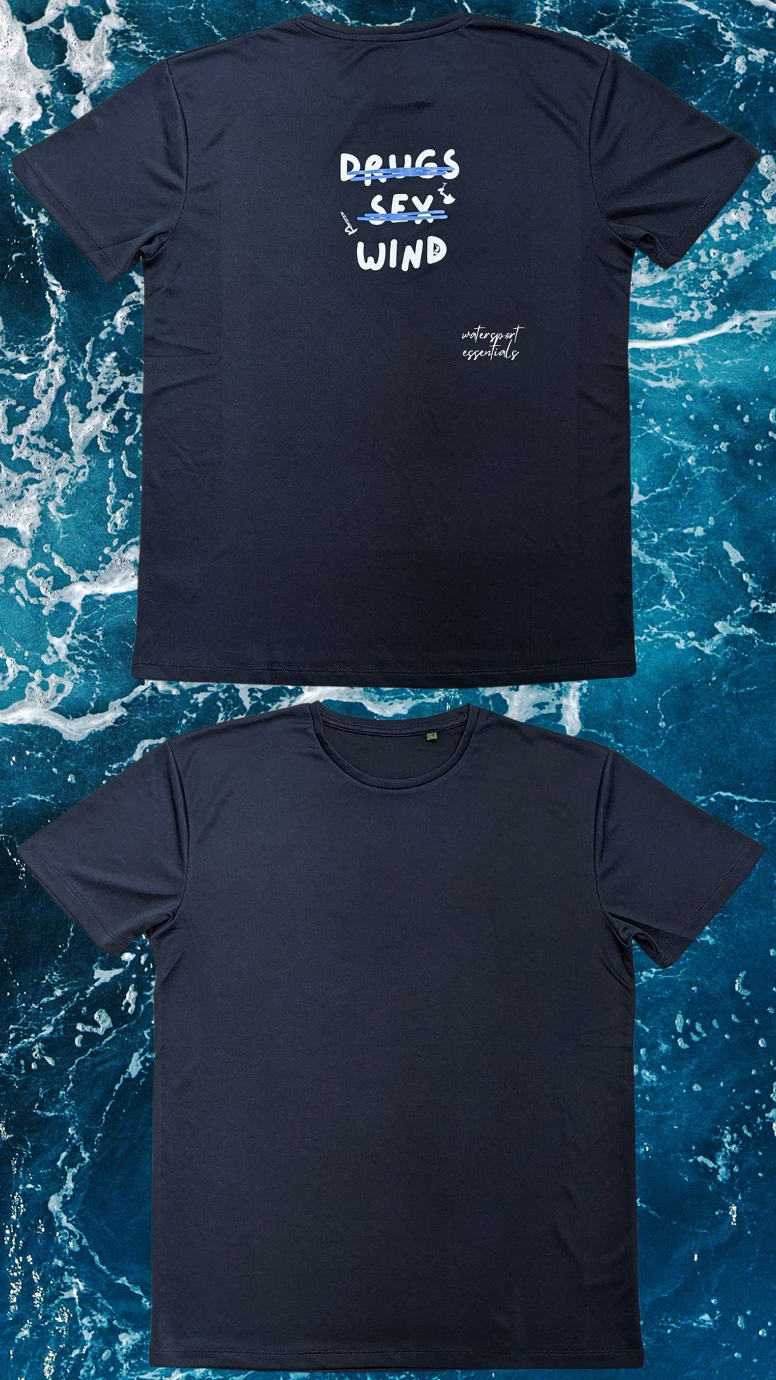 Navy-blaues Rashguard aus 100% recyceltem Polyester für Kitesurfer, Wingfoiler und Windsurfer.