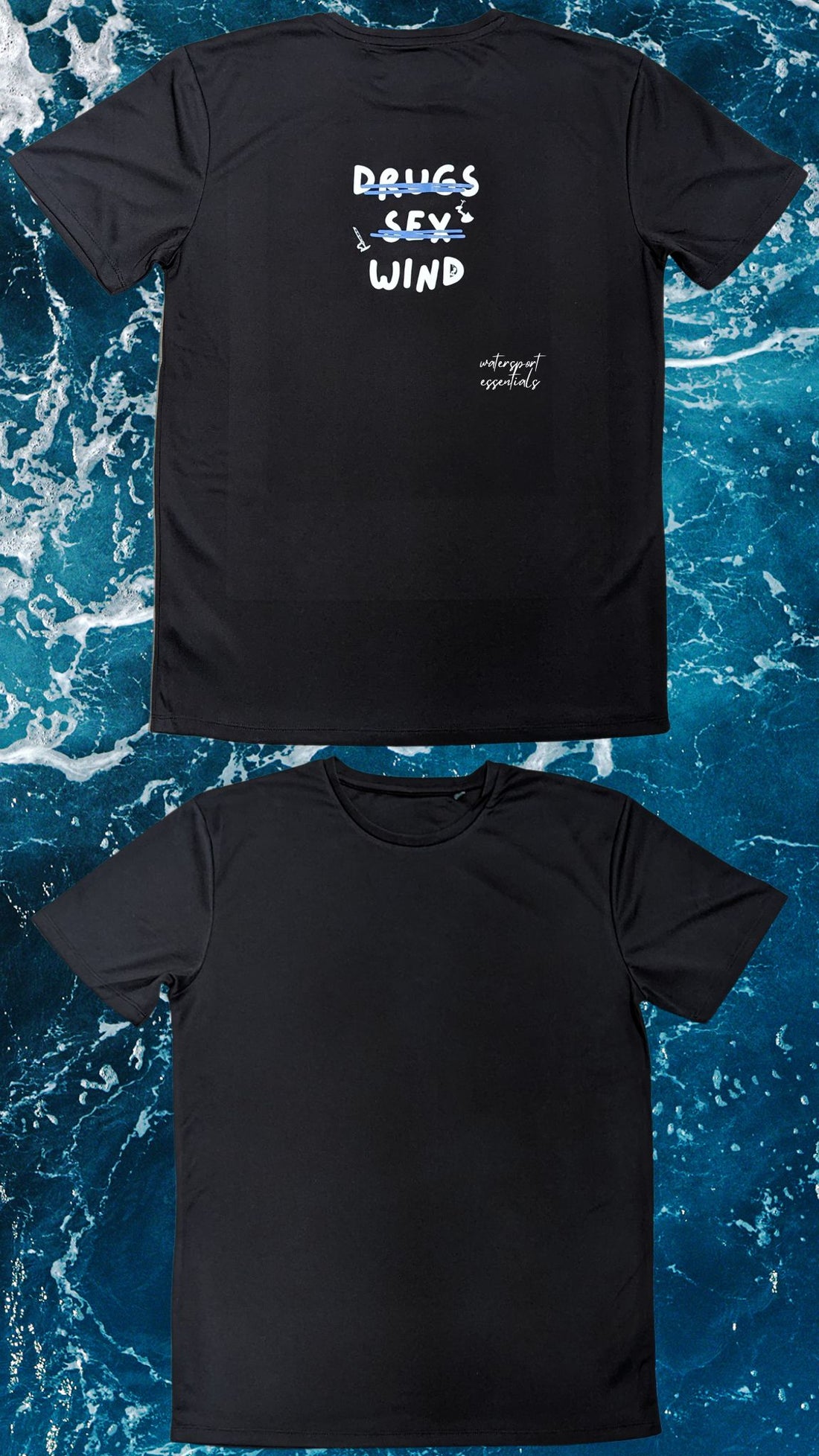 Navy-blaues Rashguard aus 100% recyceltem Polyester für Kitesurfer, Wingfoiler und Windsurfer.